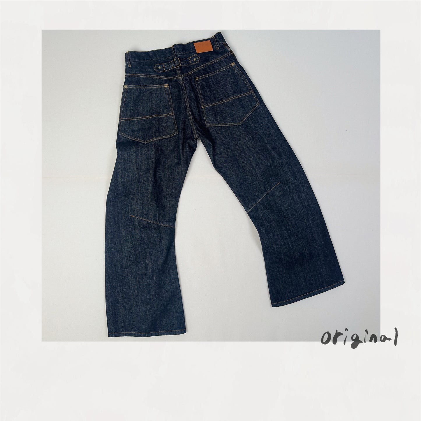 3D cutting denim pants Black