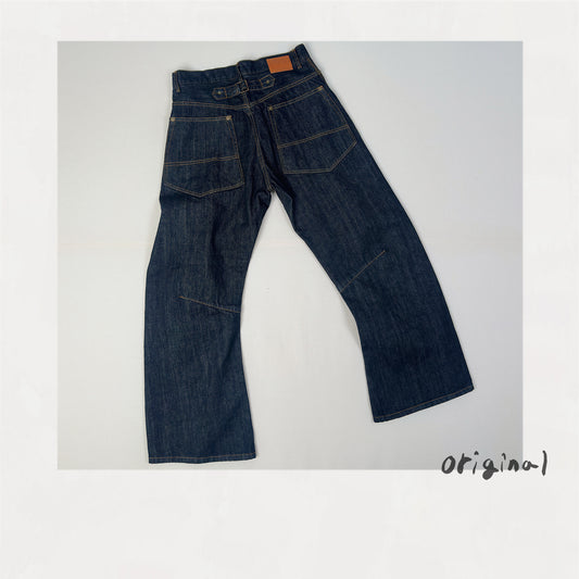 3D cutting denim pants Black