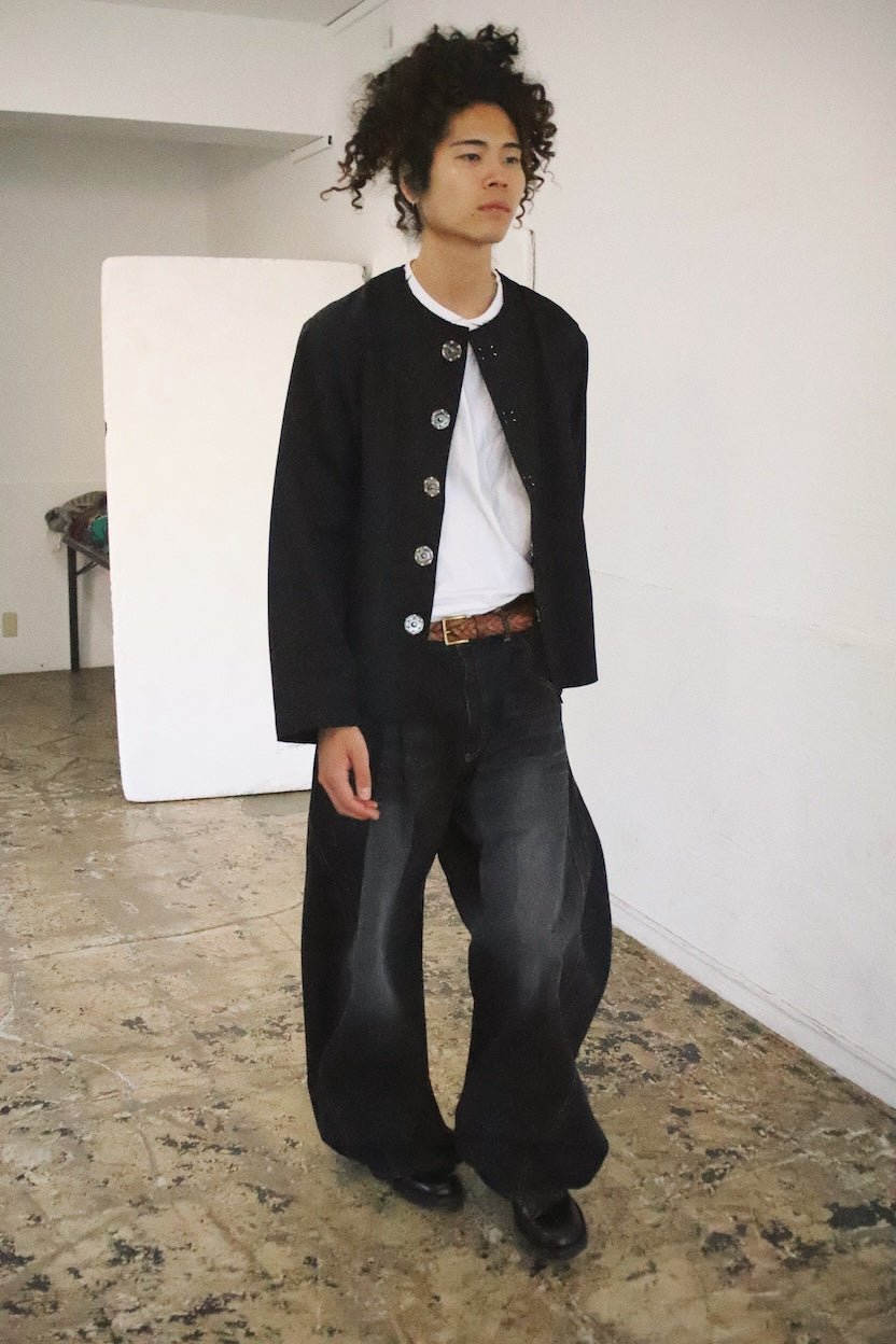 No-collar wool gabardine jacket Black