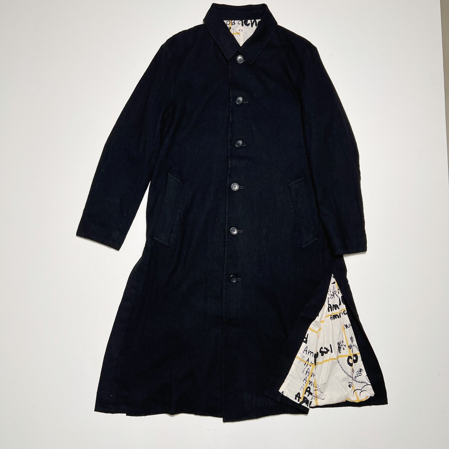 Washed wool coat Black