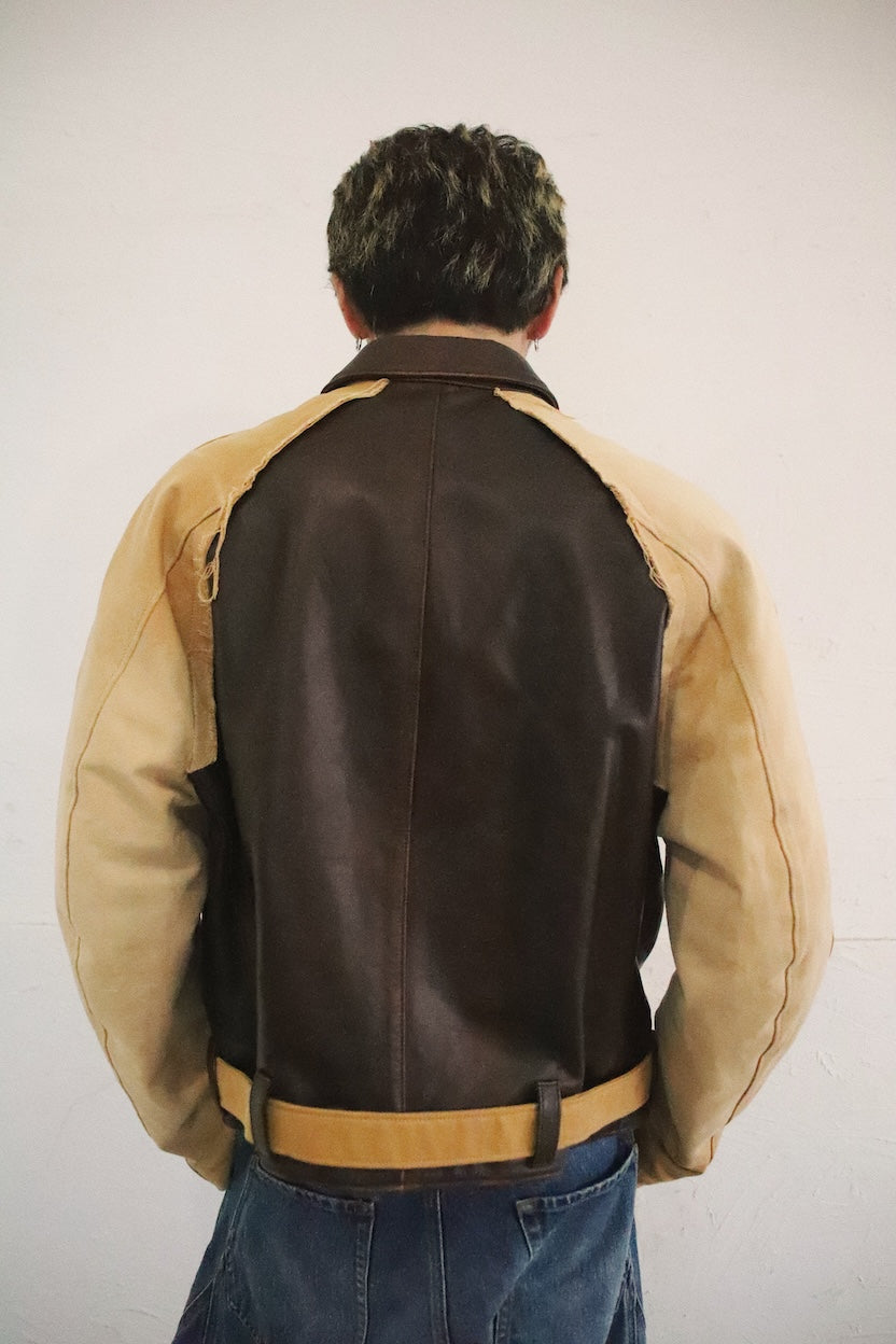 Vintage-eﬀect leather jacket Brown
