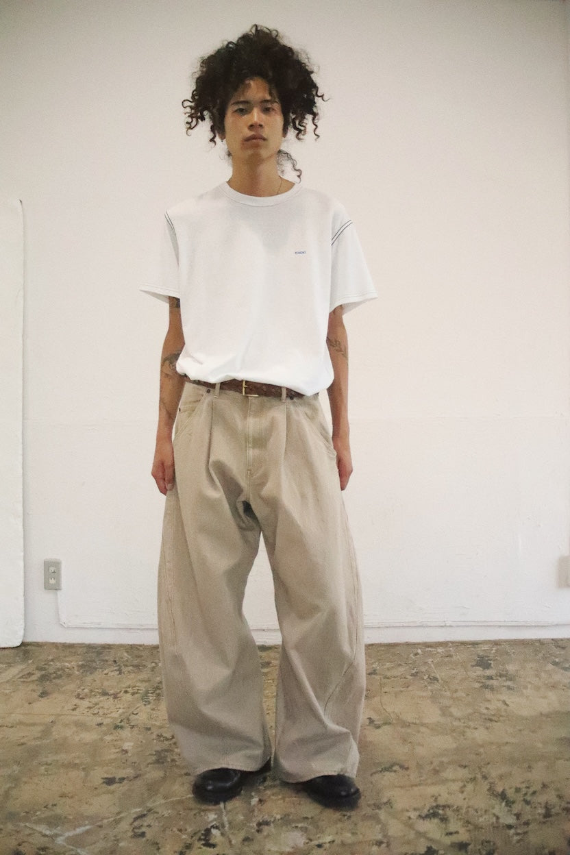 3D cutting denim pants Beige