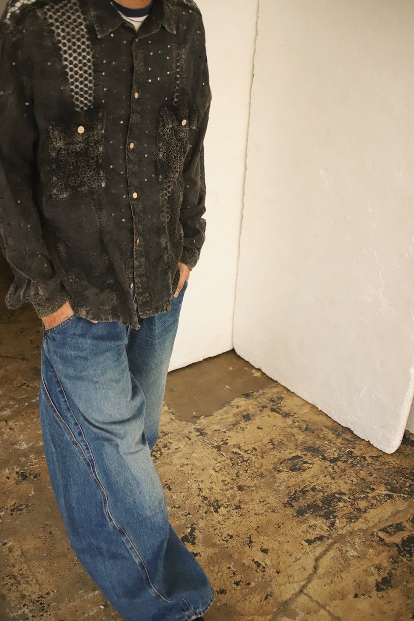 Vintage-eﬀect lace shirt Black