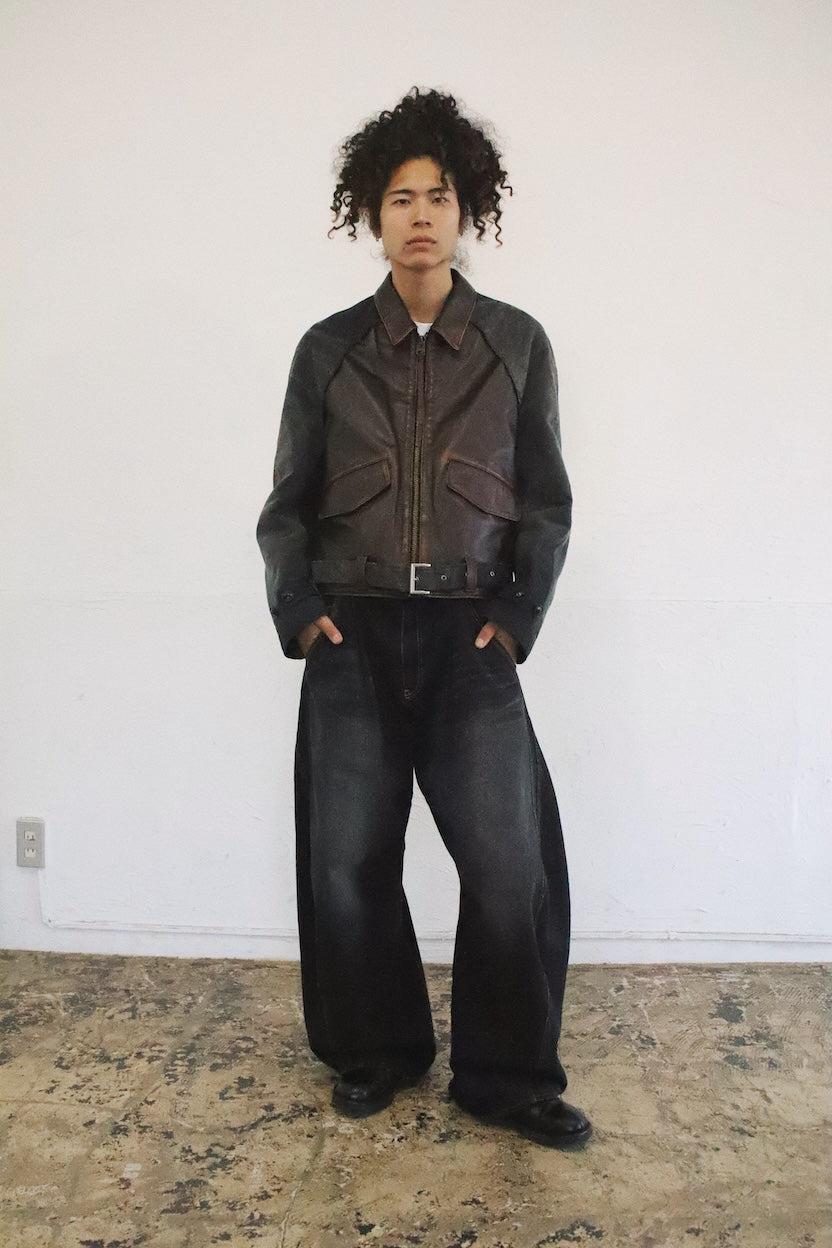 Vintage-eﬀect leather jacket Black