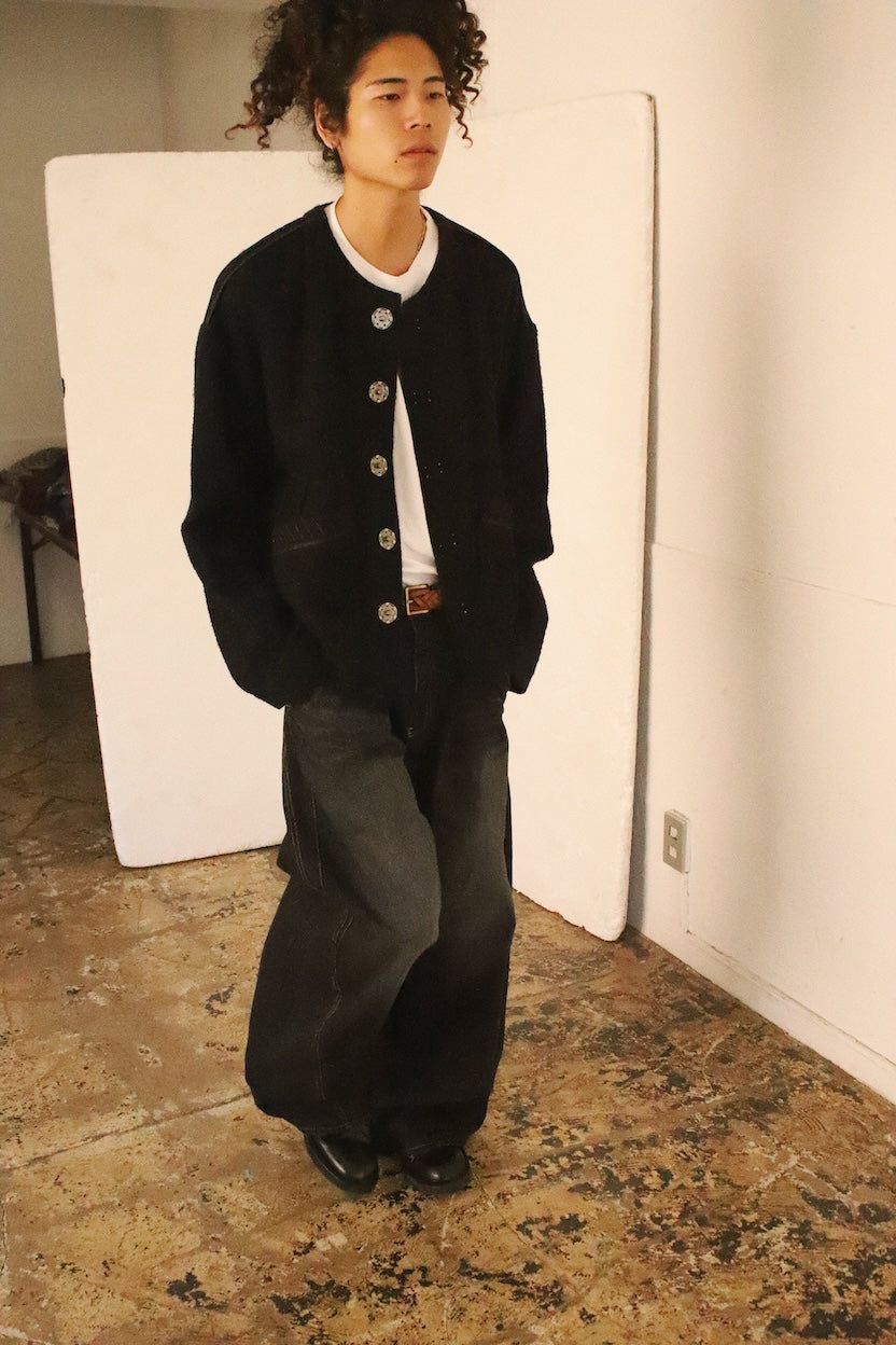 KHOKI No Collar Jacket サイズ2 ネイビー KHOKI No Collar Jacket サイズ2 ネイビー