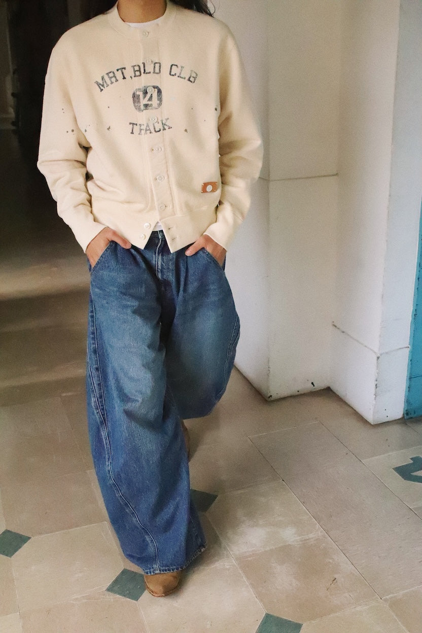 Vintage-eﬀect sweat cardigan Oatmeal