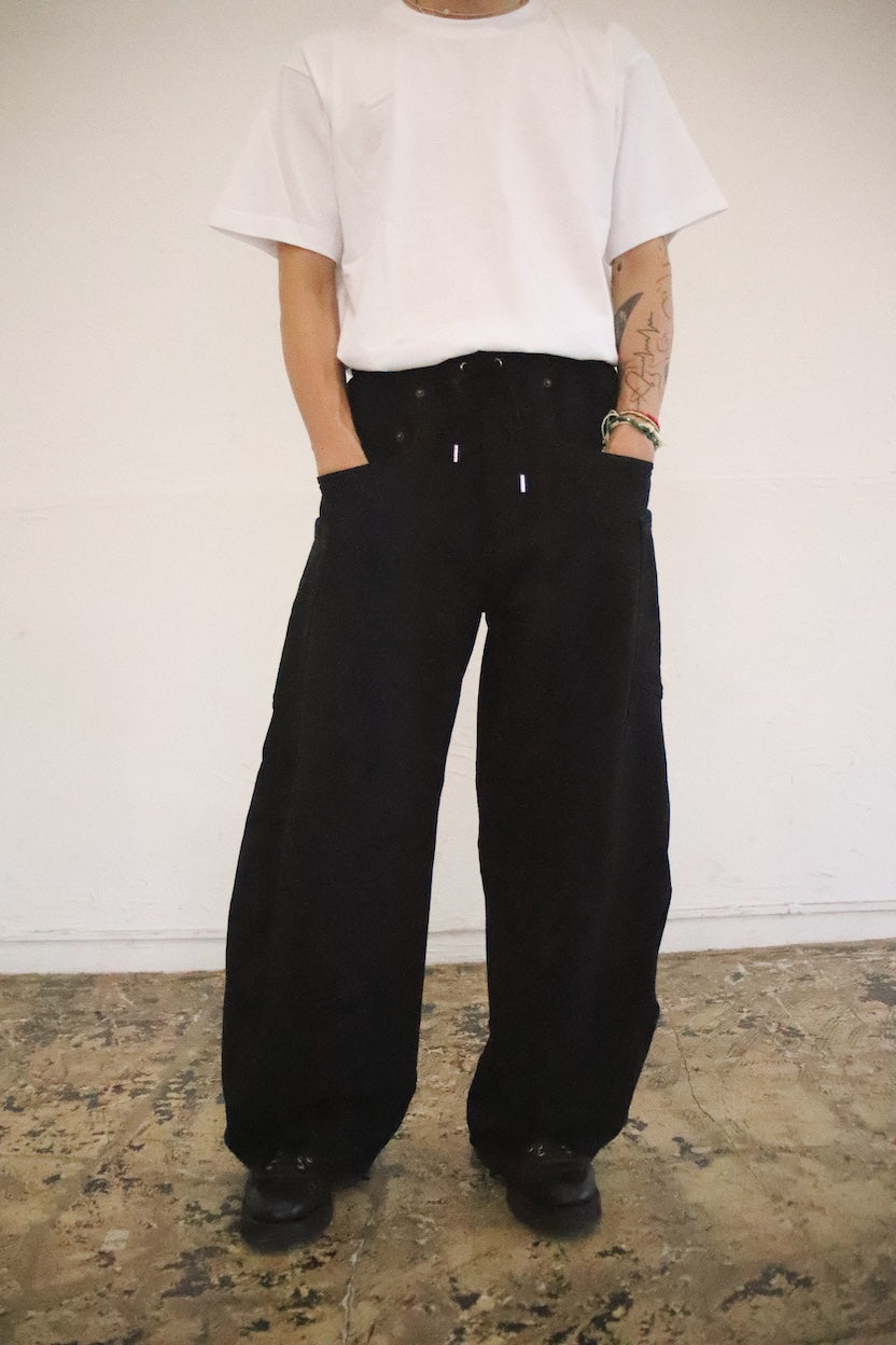 3D cutting sweat pants Black