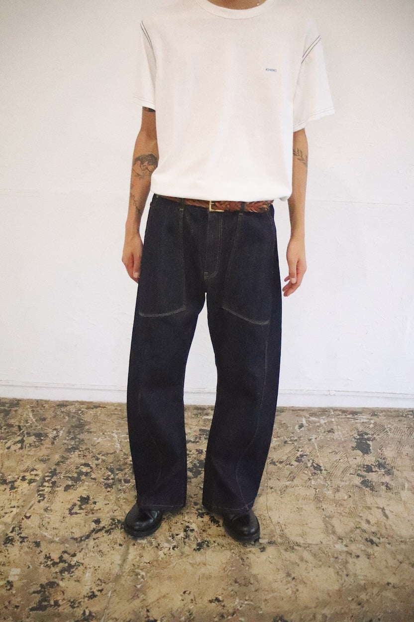 3D cutting denim pants Black
