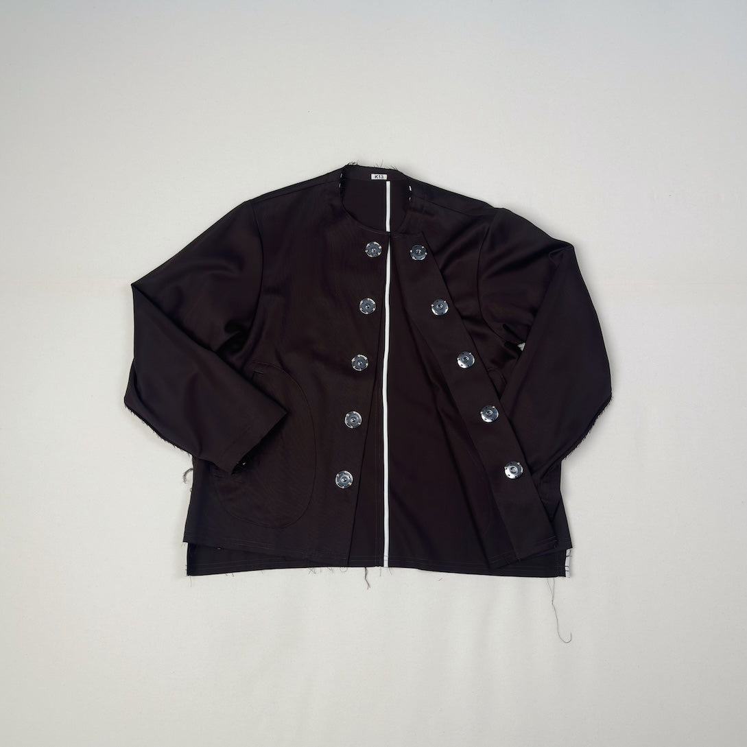 No-collar wool gabardine jacket Brown