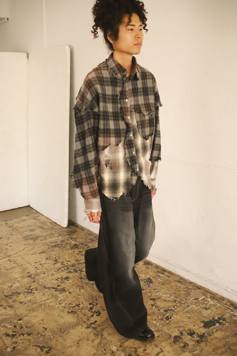 Vintage-eﬀect checked shirt Black