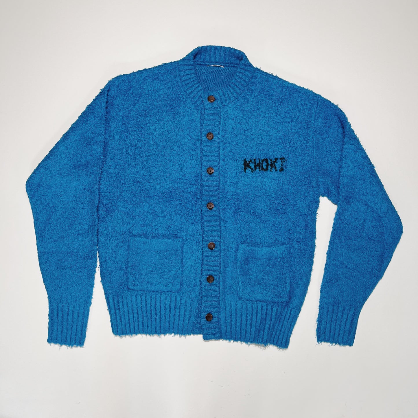 Embroidery-design crew-neck cardigan Blue