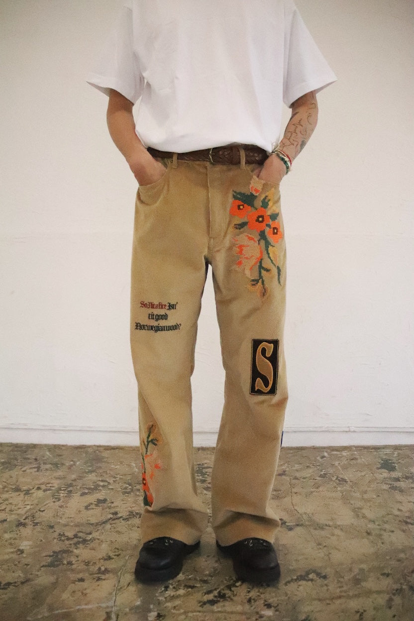 Embroidery-design pants Beige