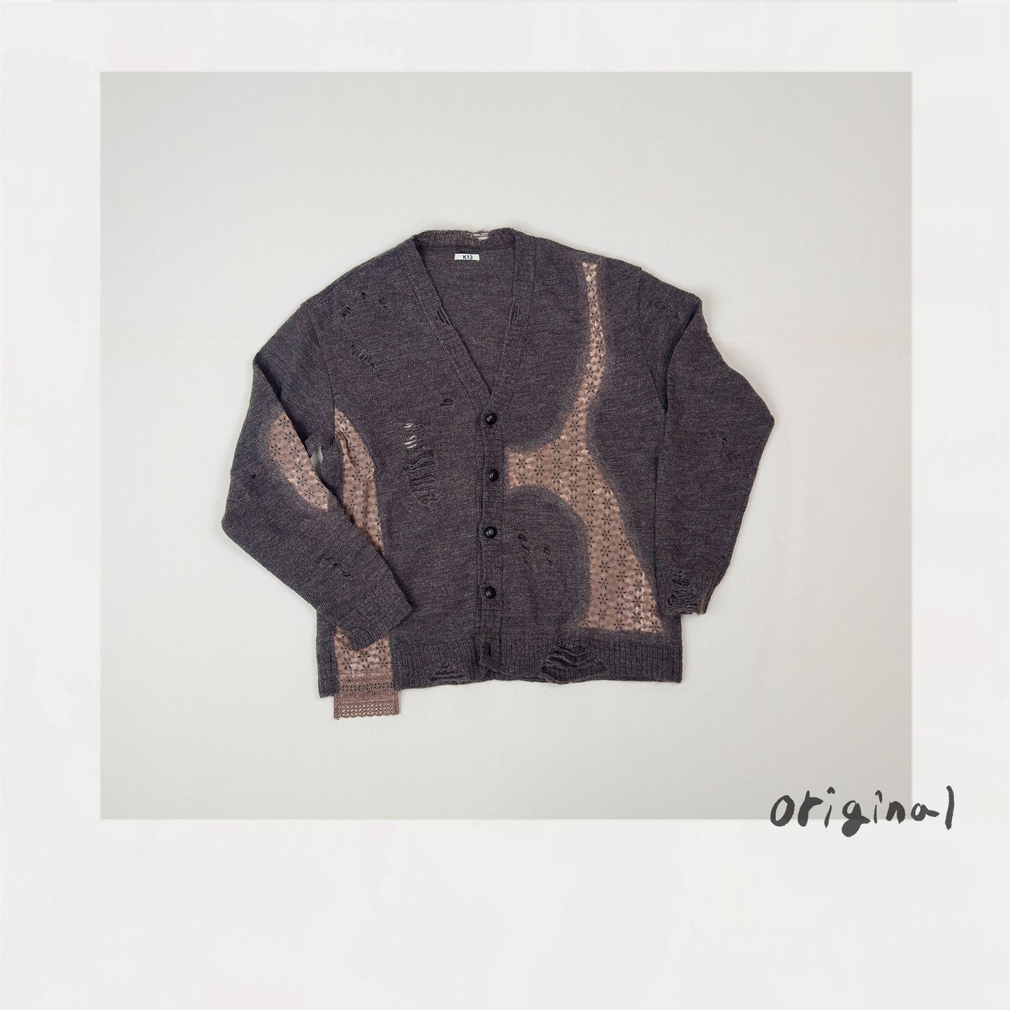 Needle punched lace cardigan Brown