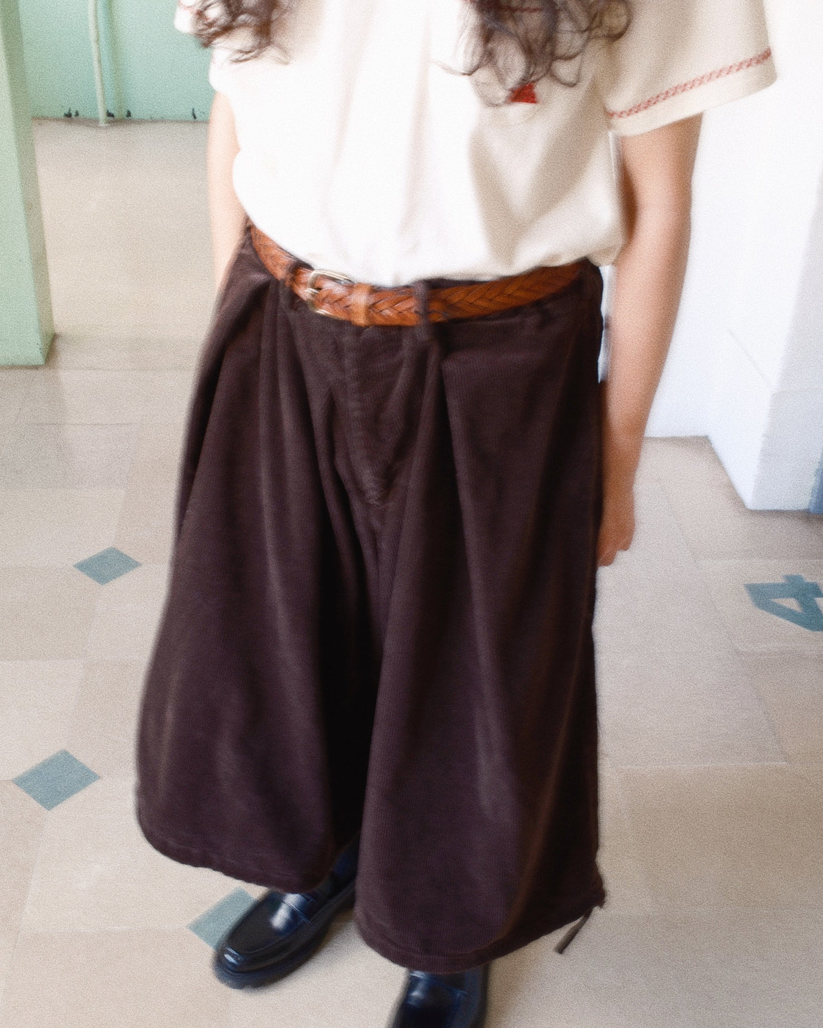 Wide-leg Cropped Corduroy Pants Brown