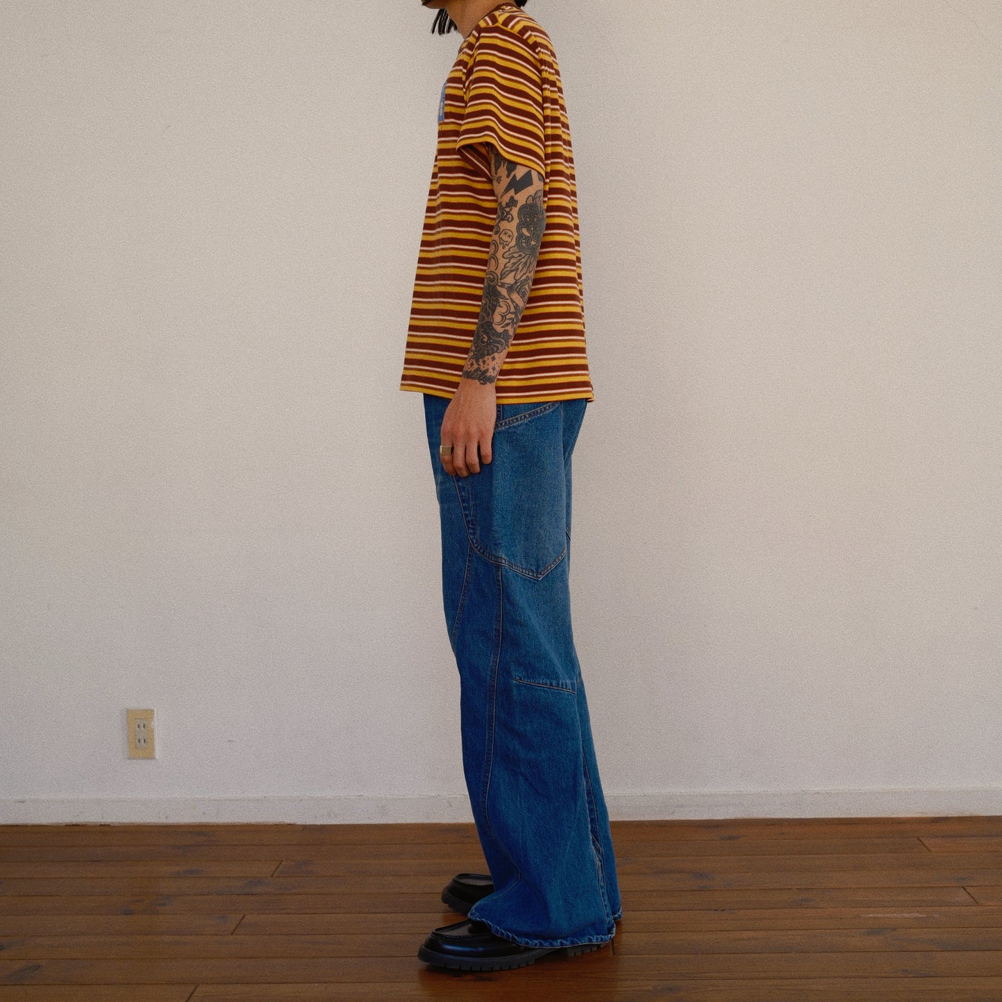 Hand-Embroidered Stripe T-Shirt Brown