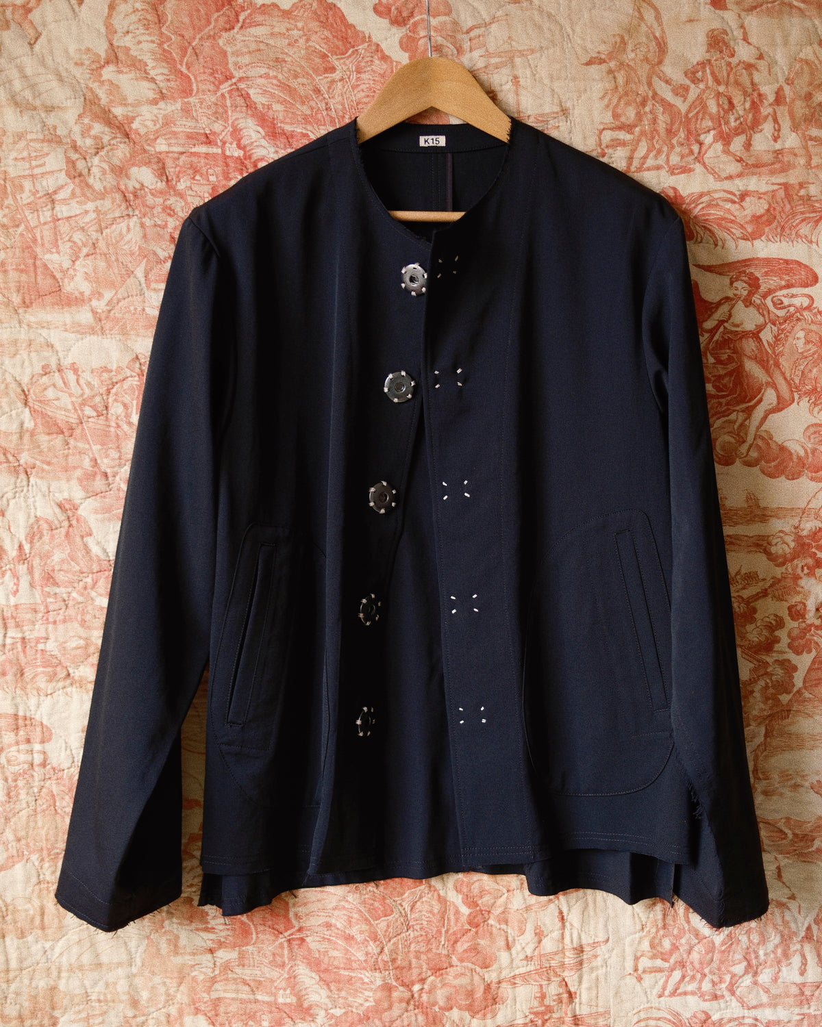 No-collar Wool Gabardine Jacket Black