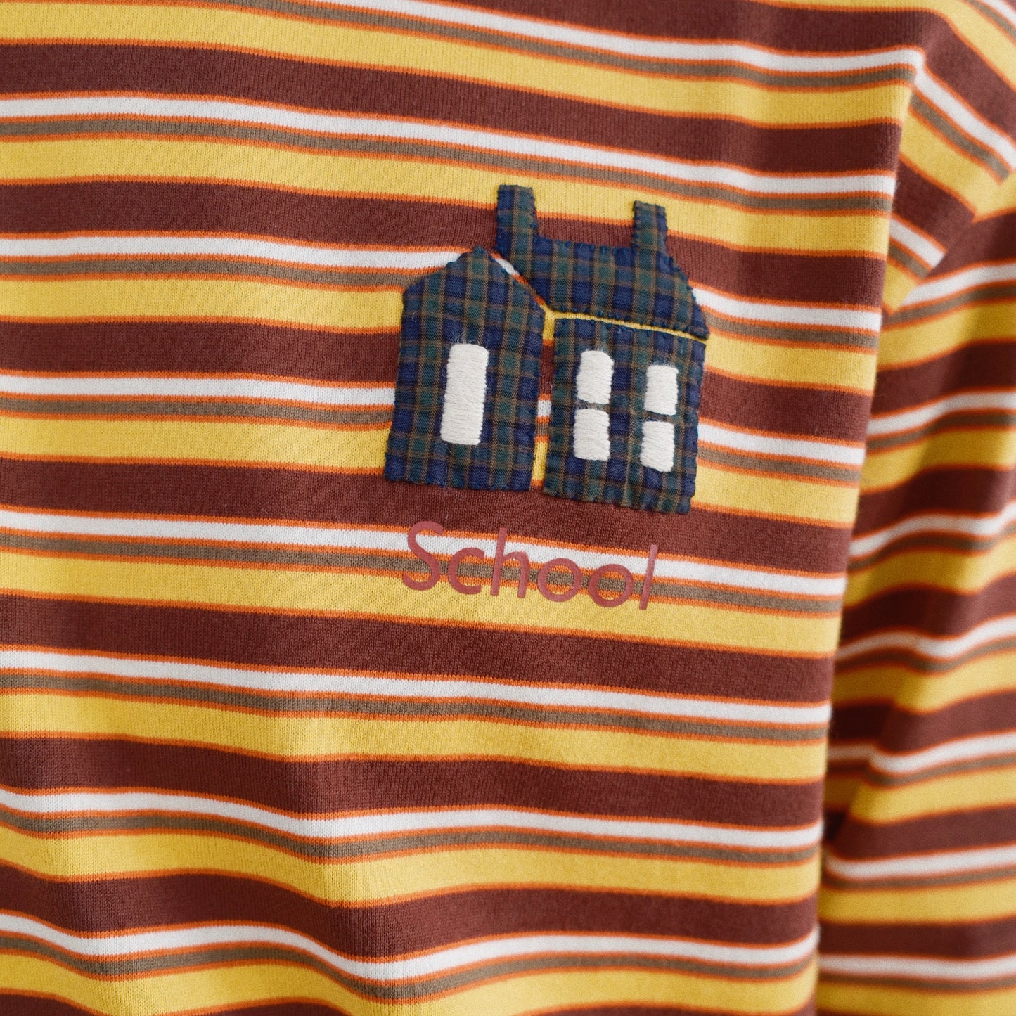 Hand-Embroidered Stripe Long Sleeve T-Shirt Brown