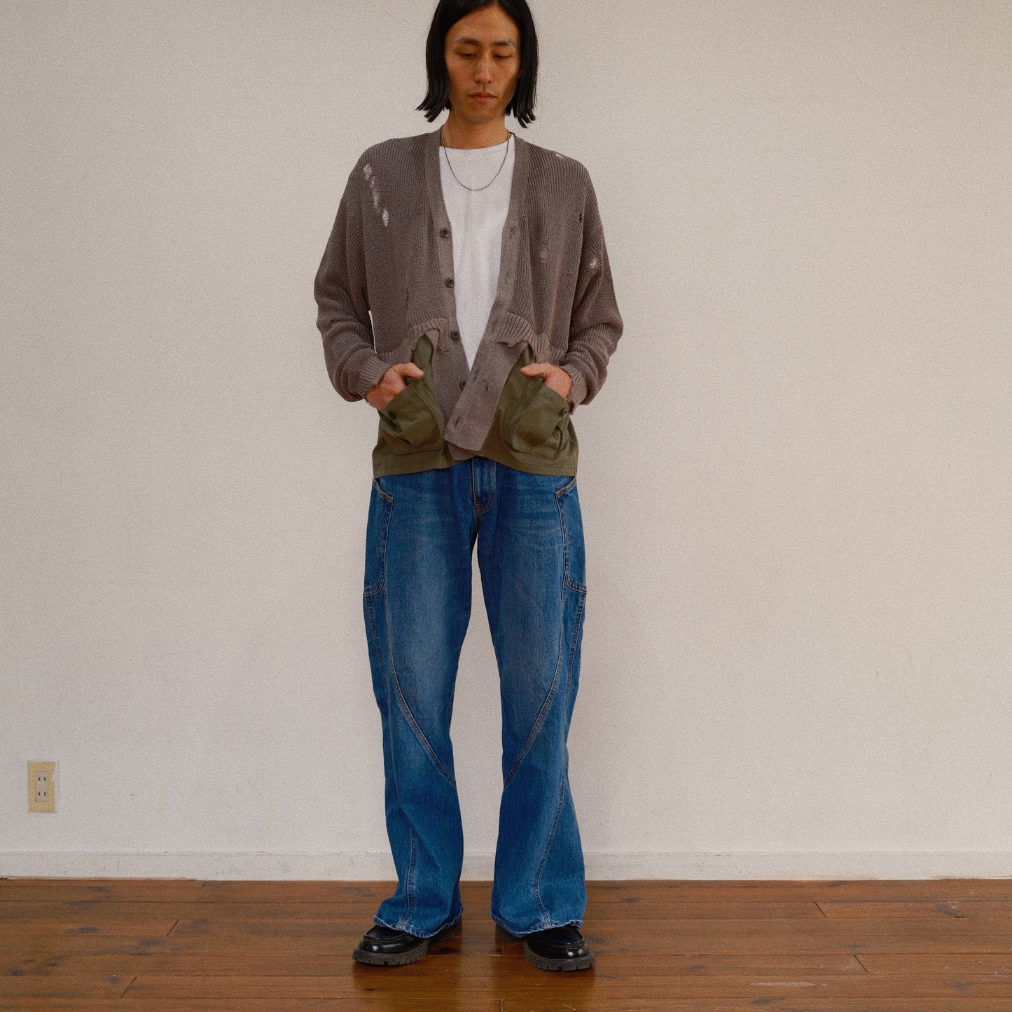 Destroyed Knit Cardigan Gray