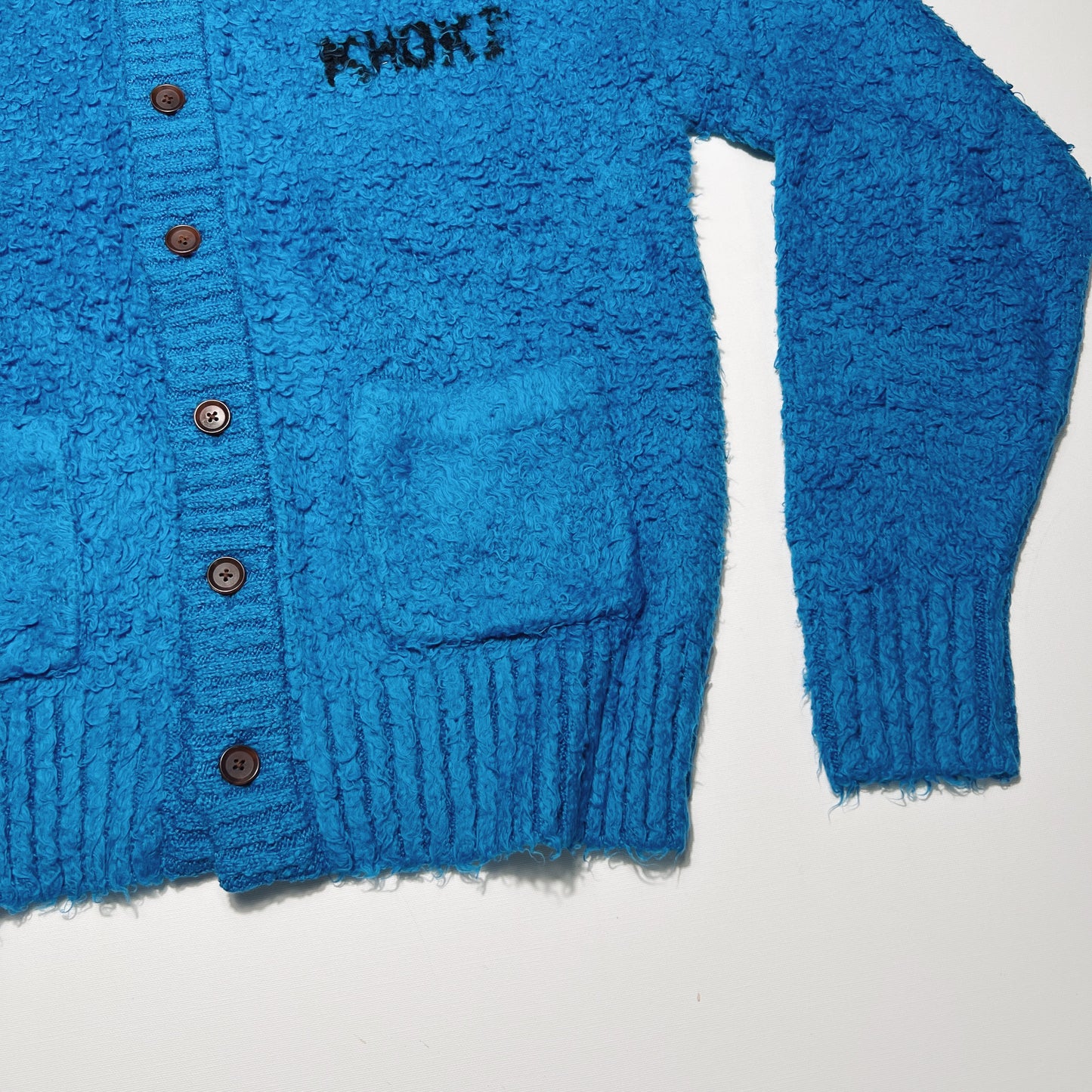 Embroidery-design crew-neck cardigan Blue