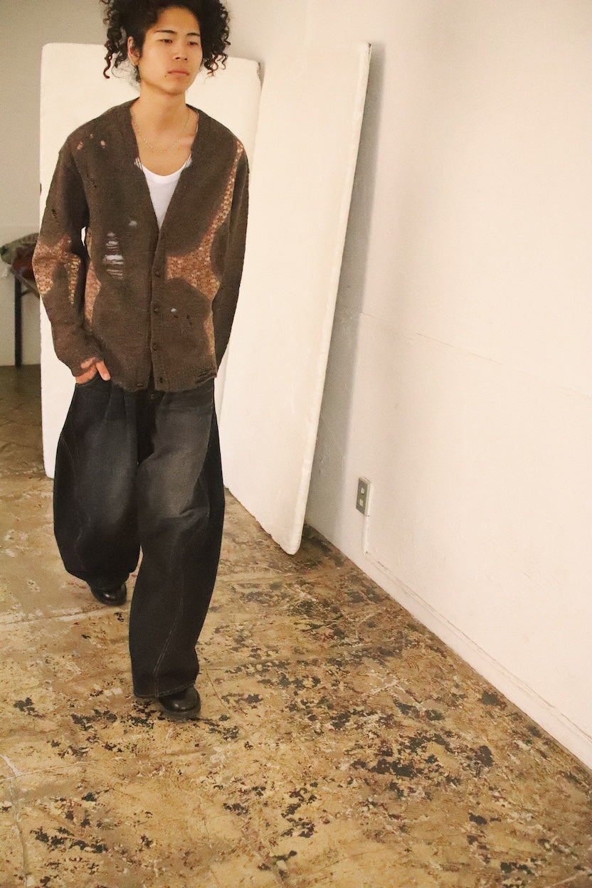 Needle punched lace cardigan Brown