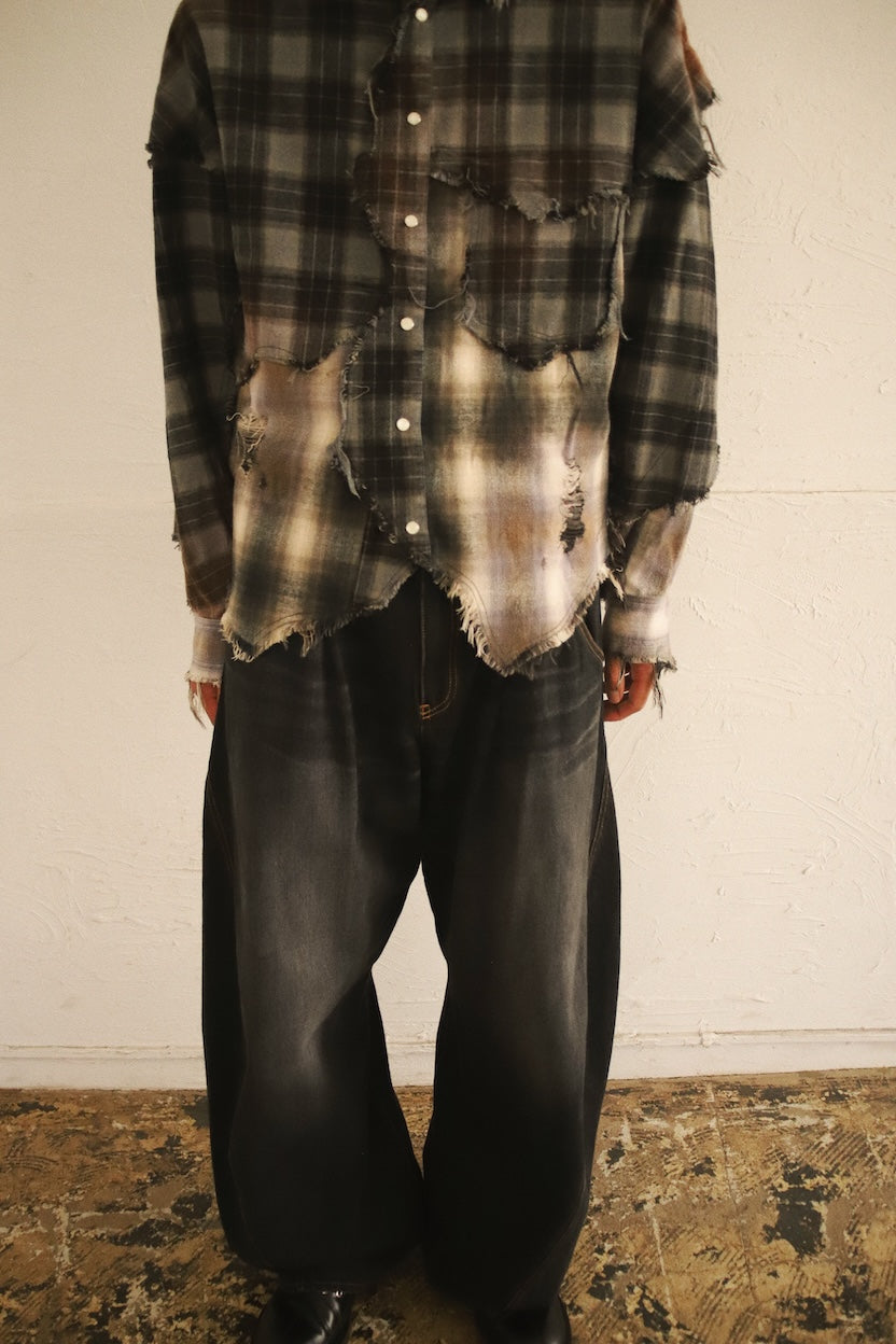 Vintage-eﬀect checked shirt Black