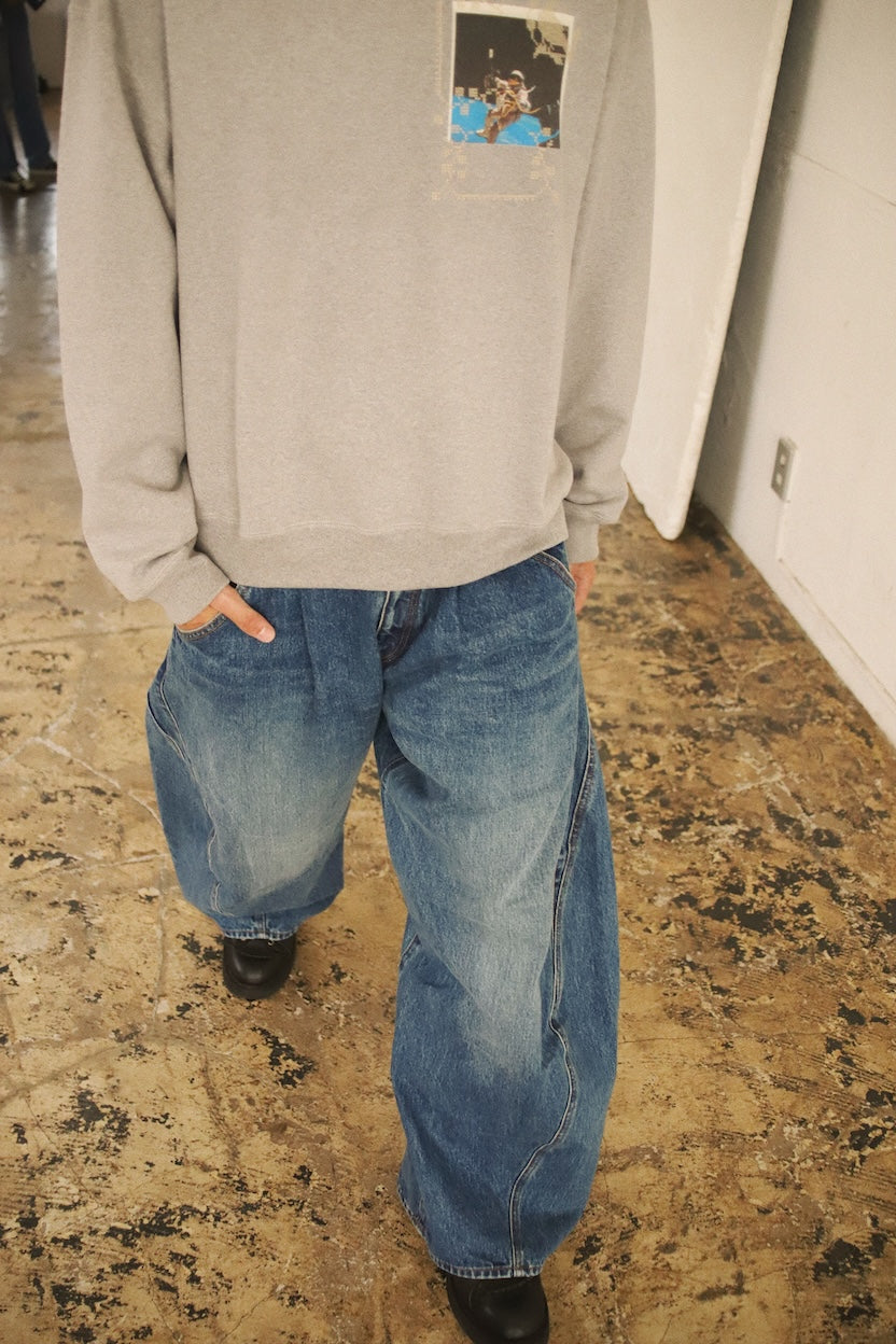 Embroidery and print design sweat shirt Gray