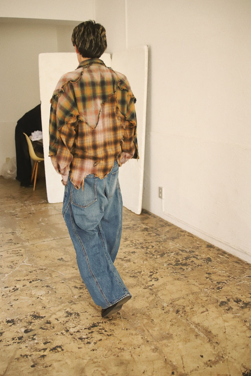 Vintage-eﬀect checked shirt Yellow