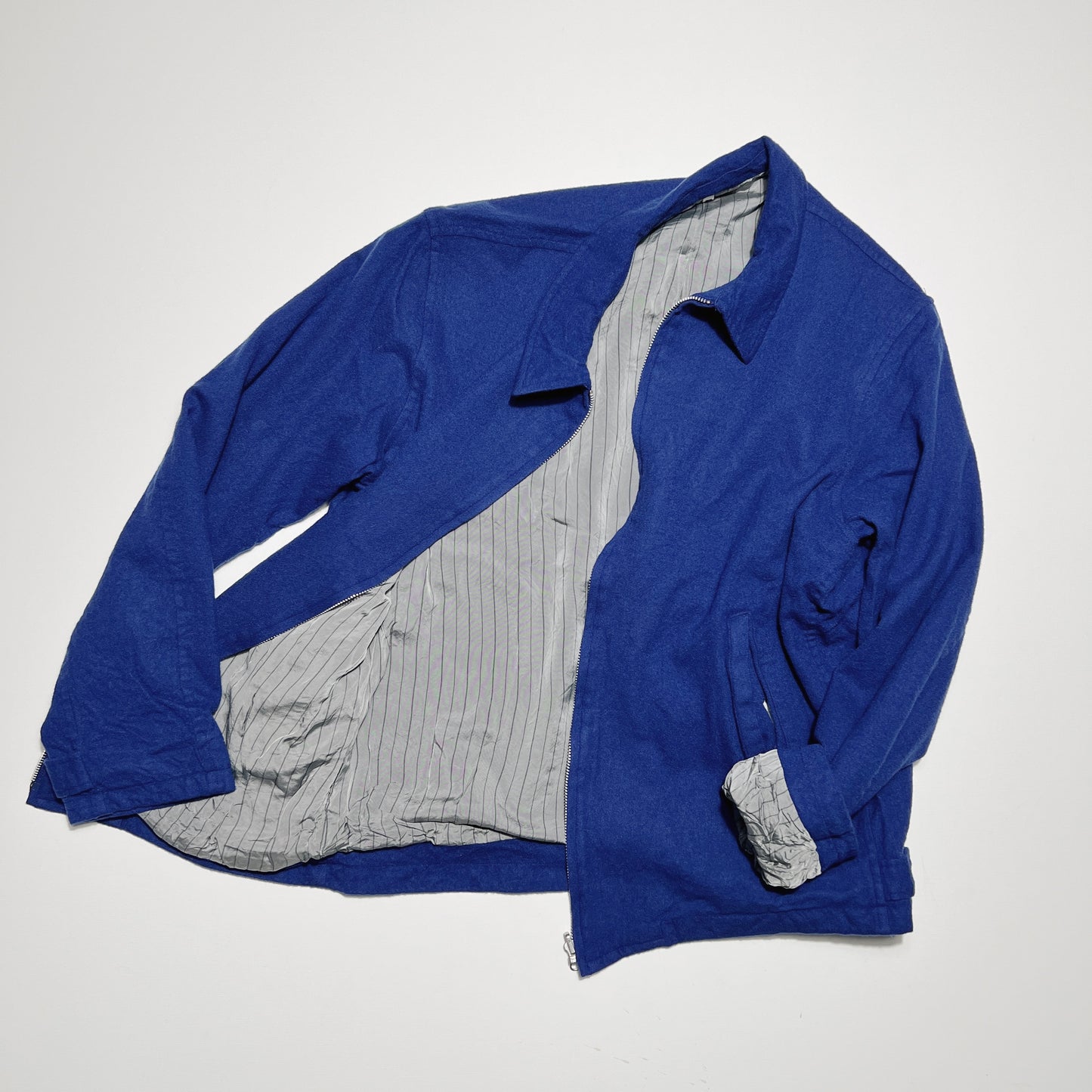 Washed wool zip up jacket Blue