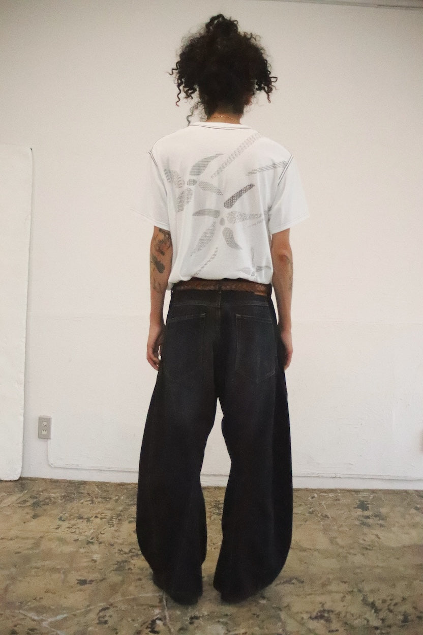 3D cutting denim pants Black