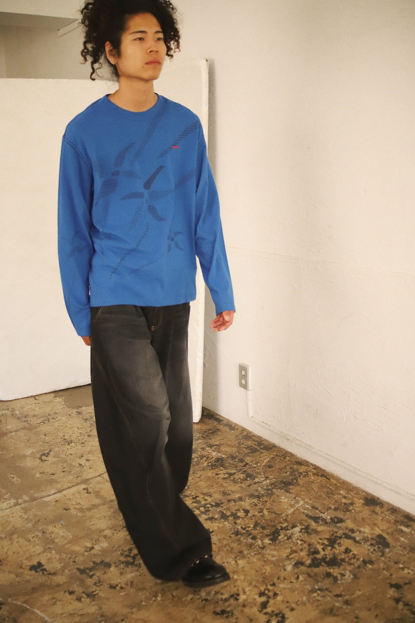 Printed long-sleeve T-shirt Blue