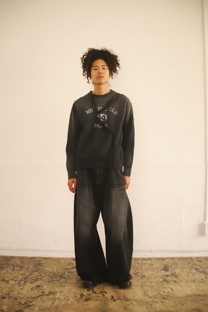 Vintage-eﬀect asymmetric sweat shirt Black