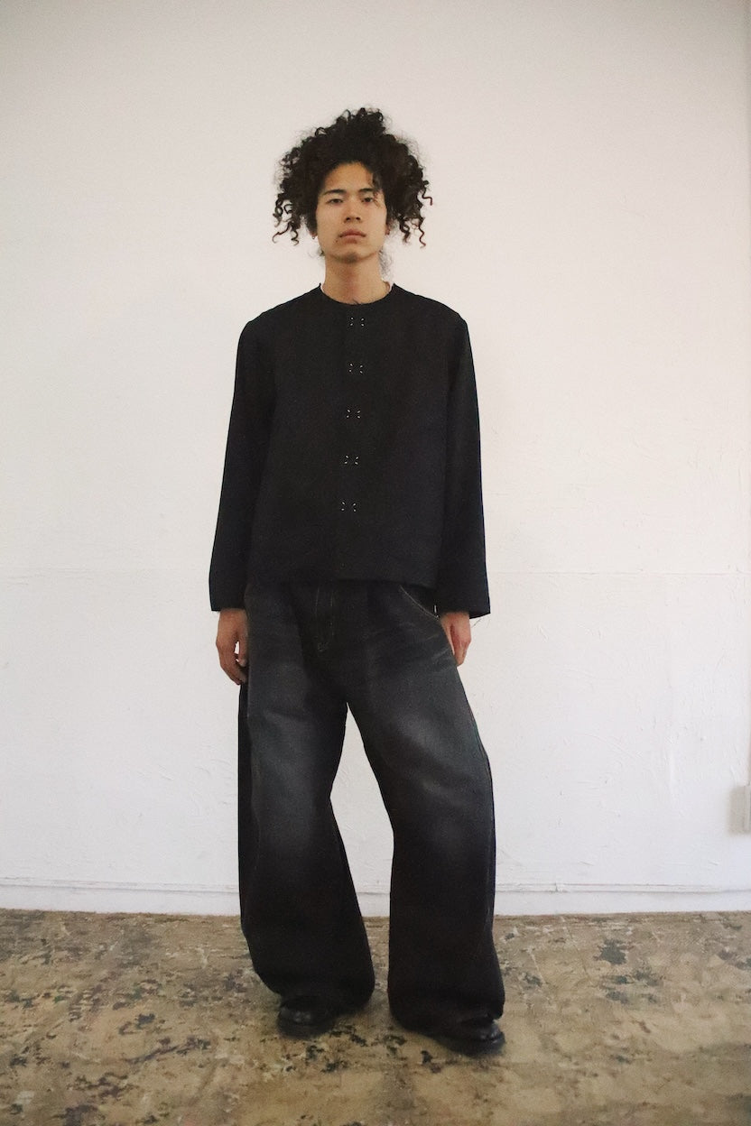 No-collar wool gabardine jacket Black