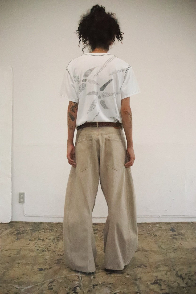 3D cutting denim pants Beige