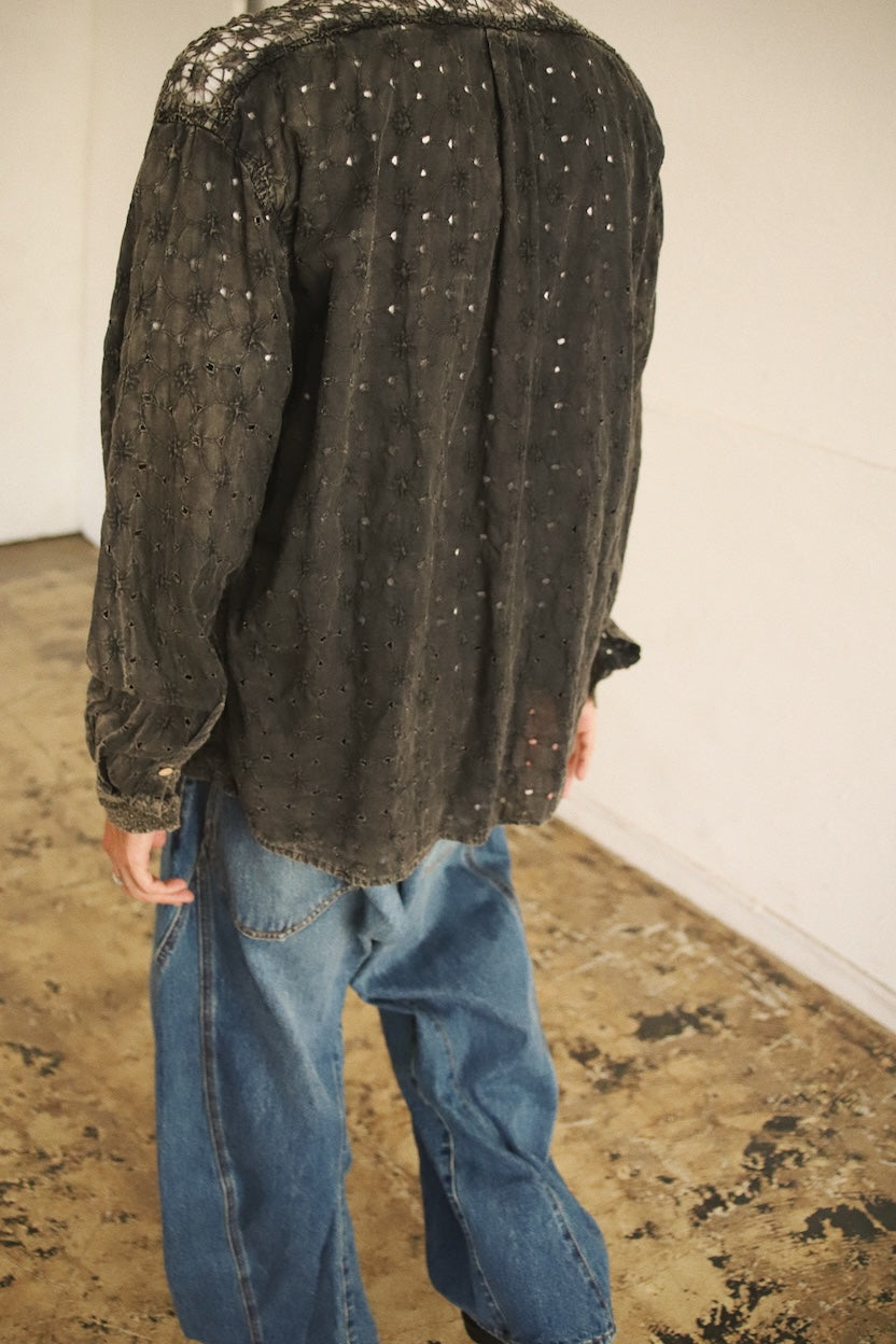 Vintage-eﬀect lace shirt Black