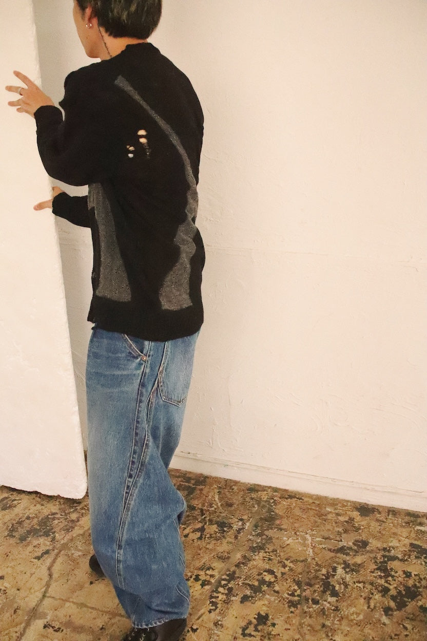 Needle punched lace cardigan Black