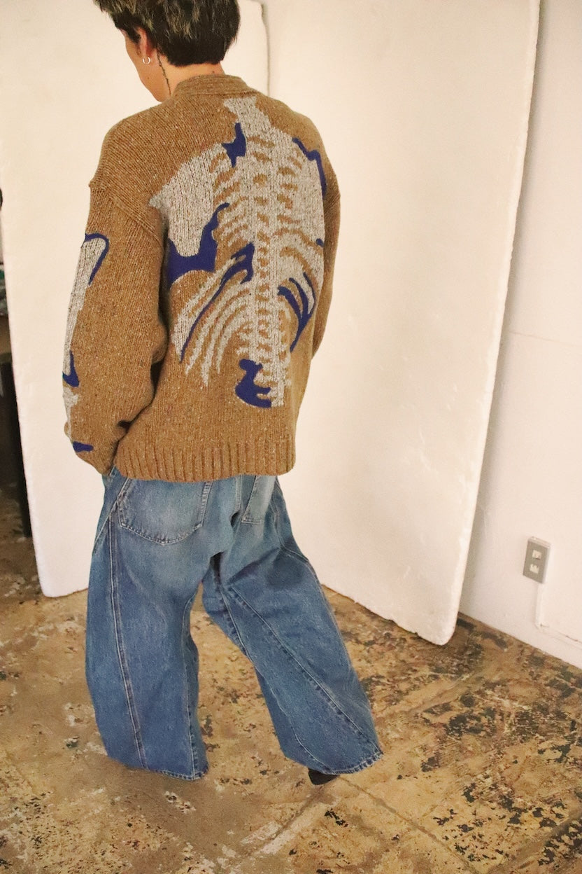 Needle punched cardigan Brown