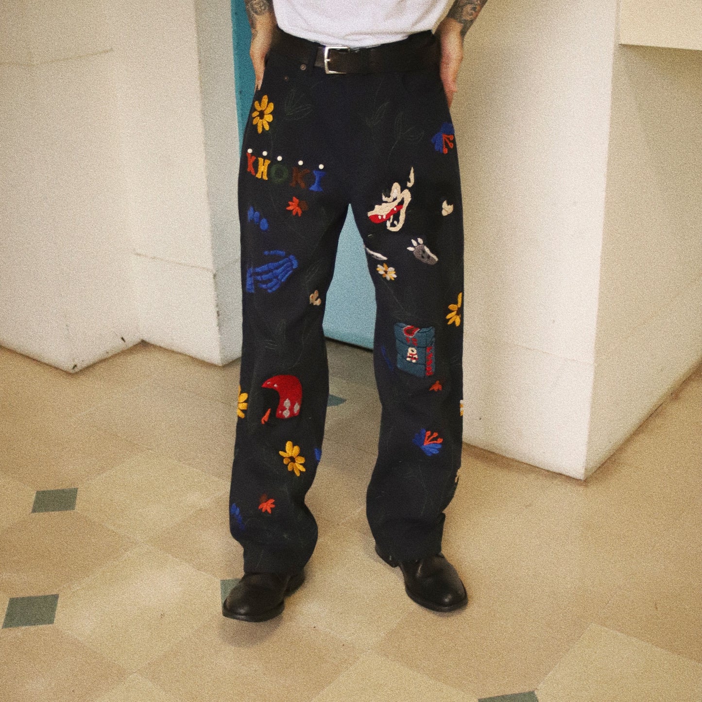 Hand embroidery pants Navy