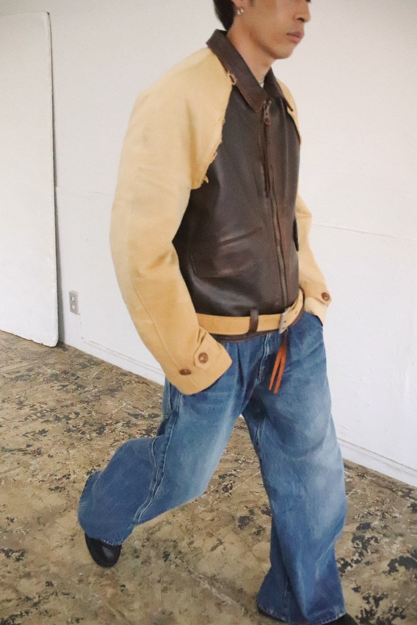 Vintage-eﬀect leather jacket Brown