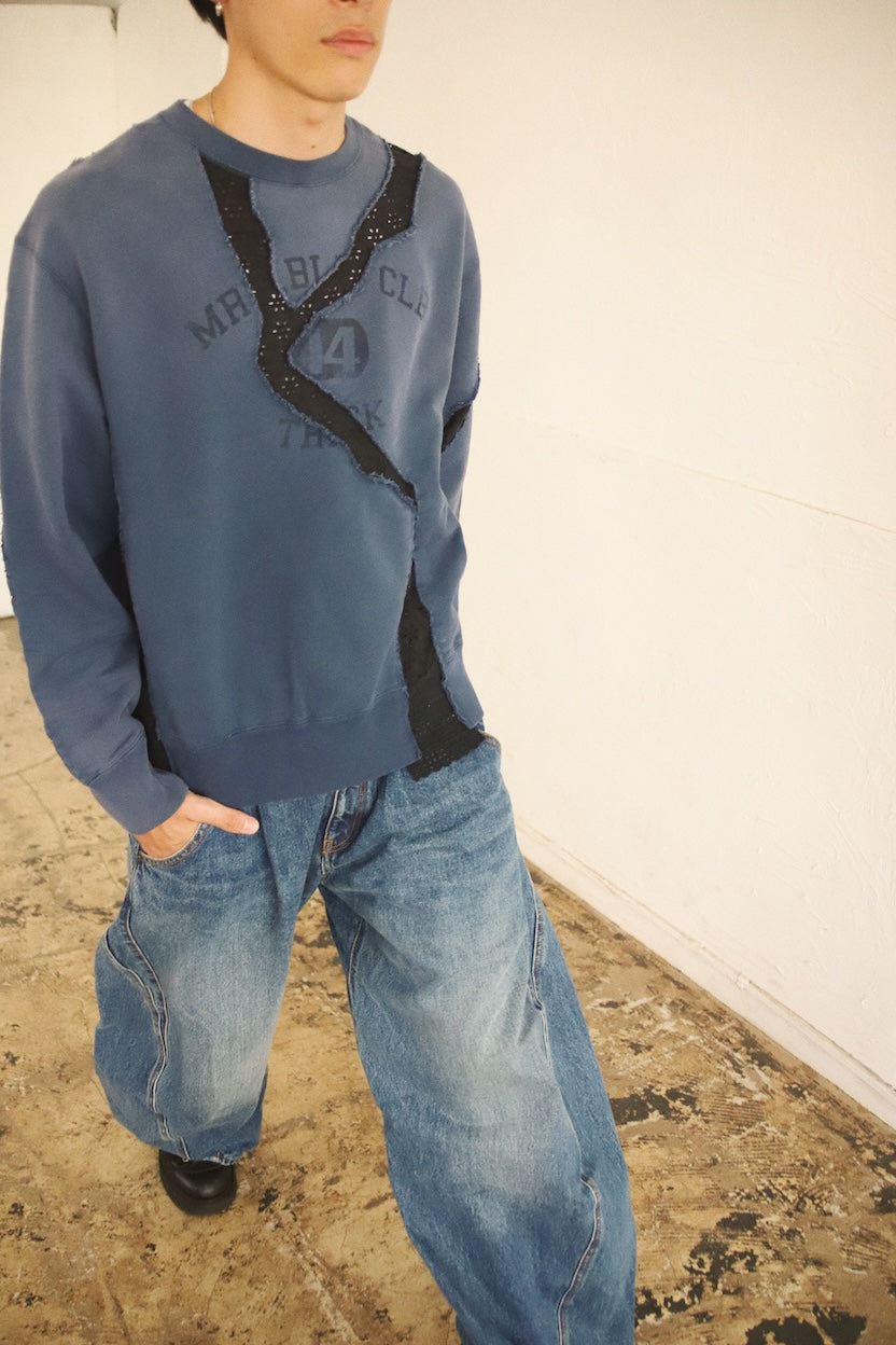 Vintage-eﬀect asymmetric sweat shirt Navy