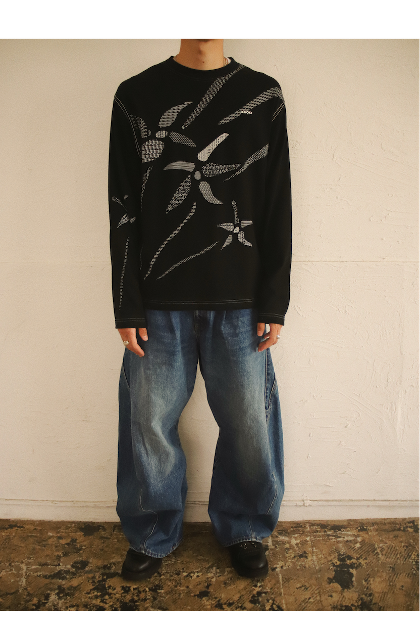 Printed long-sleeve T-shirt Black