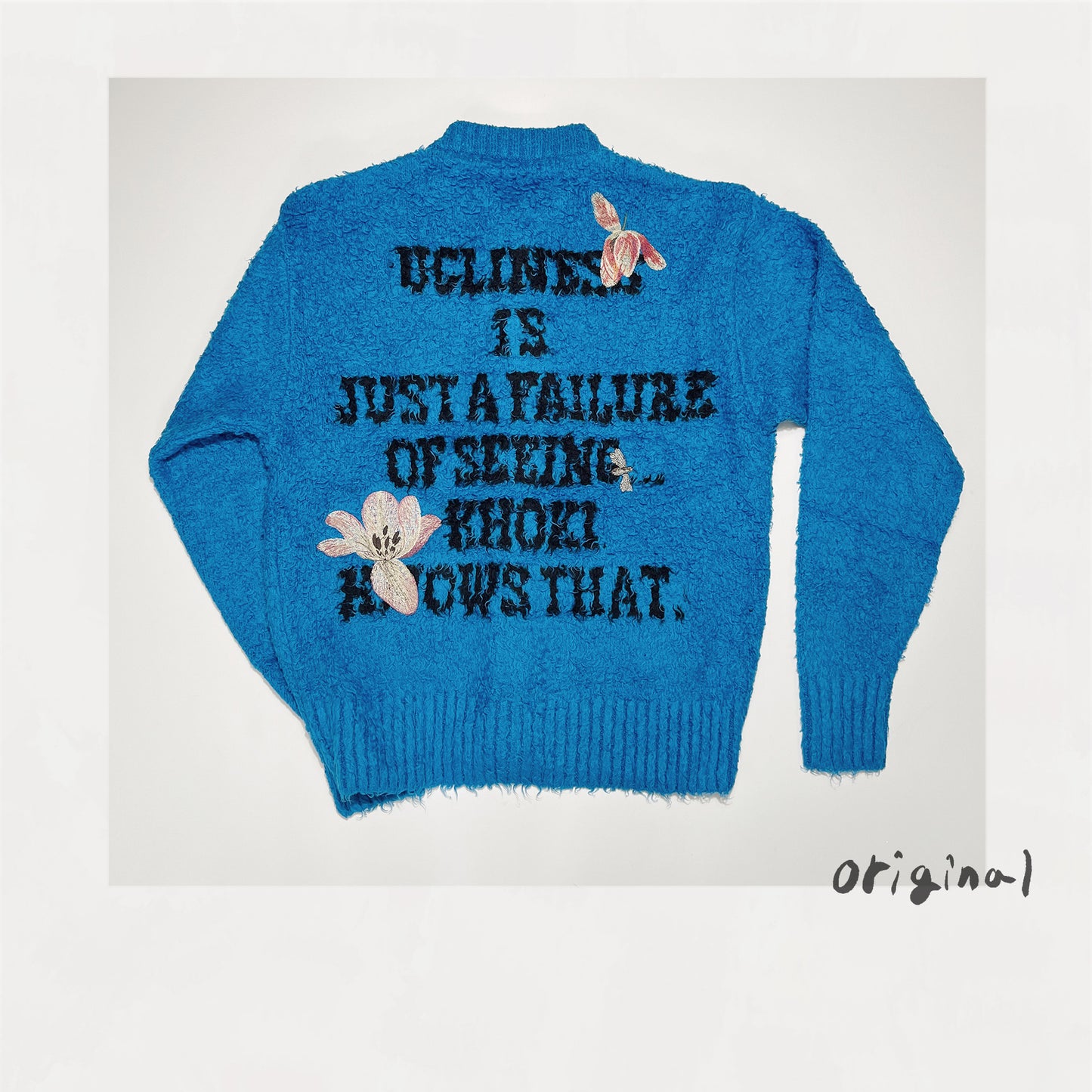 Embroidery-design crew-neck cardigan Blue