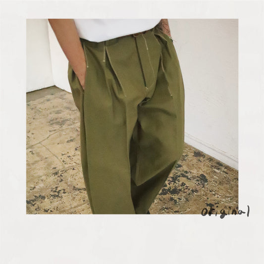 Tuck-detail cotton pants Khaki
