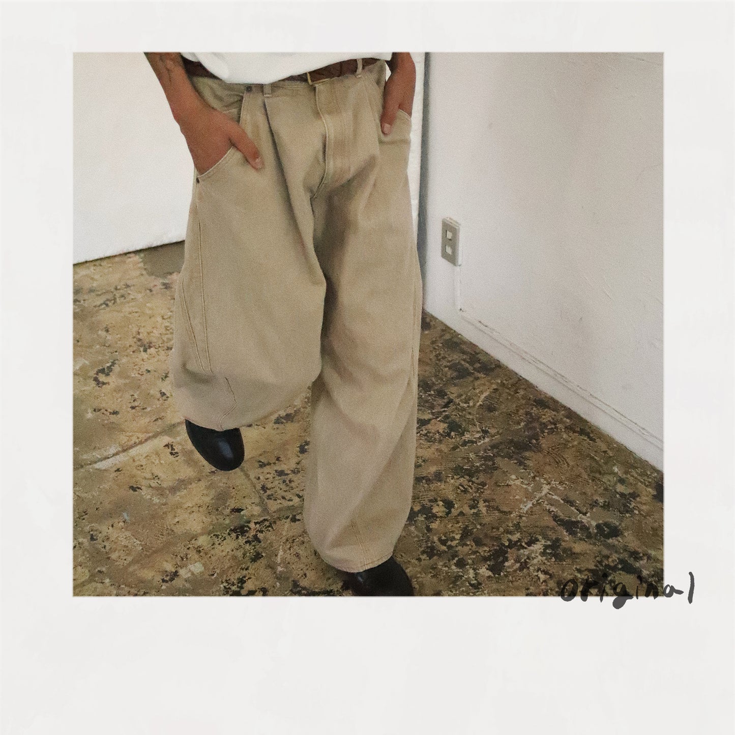 3D cutting denim pants Beige
