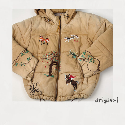 Vintage-eﬀect puﬀer jacket Beige