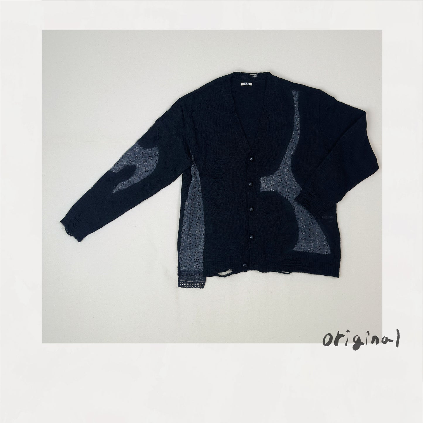 Needle punched lace cardigan Black