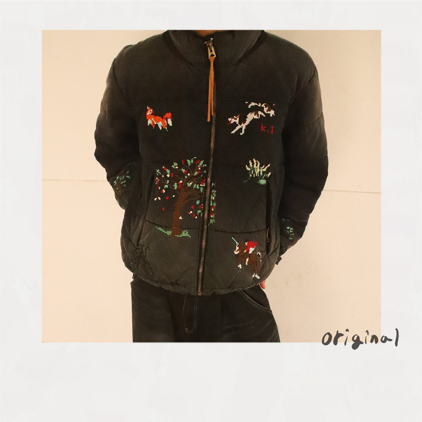 Vintage-eﬀect puﬀer jacket Black