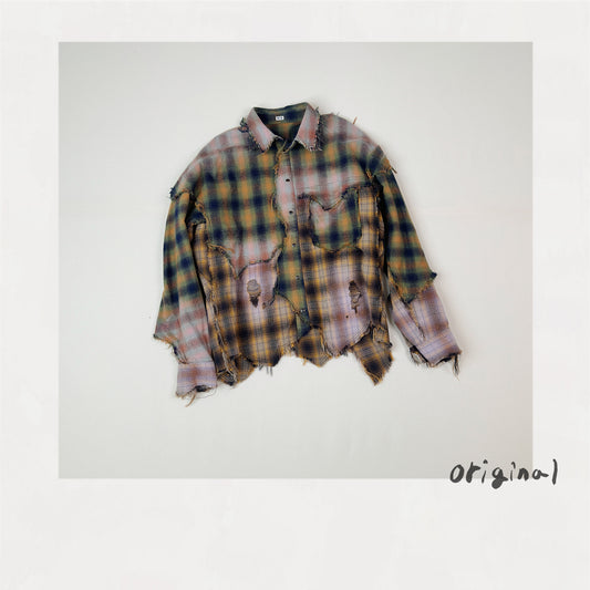 Vintage-eﬀect checked shirt Yellow
