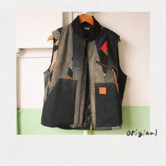 Vintage-eﬀect quilt vest Black
