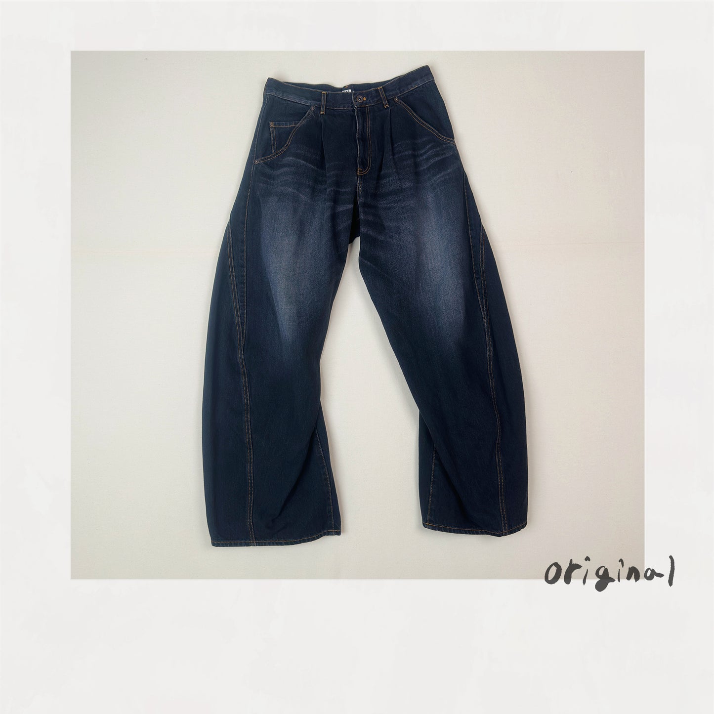 3D cutting denim pants Black