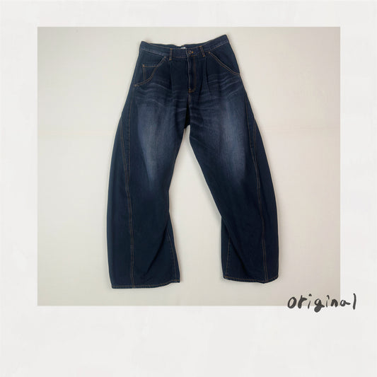 3D cutting denim pants Black